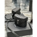 SAINT LAURENT JUNE Quilted Sheepskin Box Bag_ Black silver deduction number: 710080