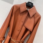 Fendi Style Long Belt Leather Windbreaker