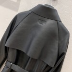 Fendi Style Long Belt Leather Windbreaker