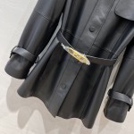 Fendi Style Long Belt Leather Windbreaker