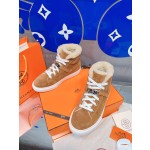 Hermes fur lining Kelly buckle casual shoes