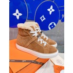 Hermes fur lining Kelly buckle casual shoes
