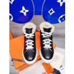 Hermes fur lining Kelly buckle casual shoes