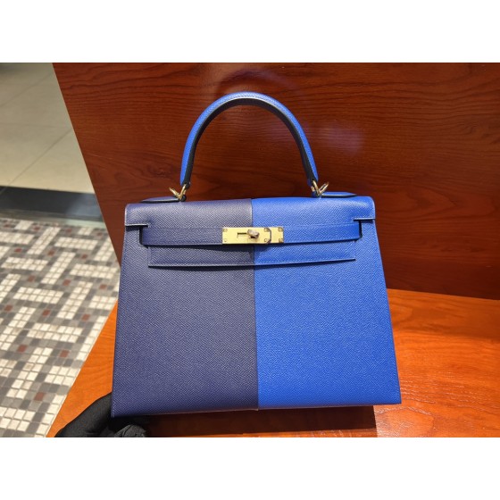 Kelly 28cm Epsom leather 73 Bleu Saphir sapphire blue spell 71 Bleu France French blue
