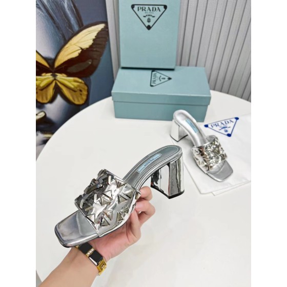 Prada Riveted Metal Heel Sandals