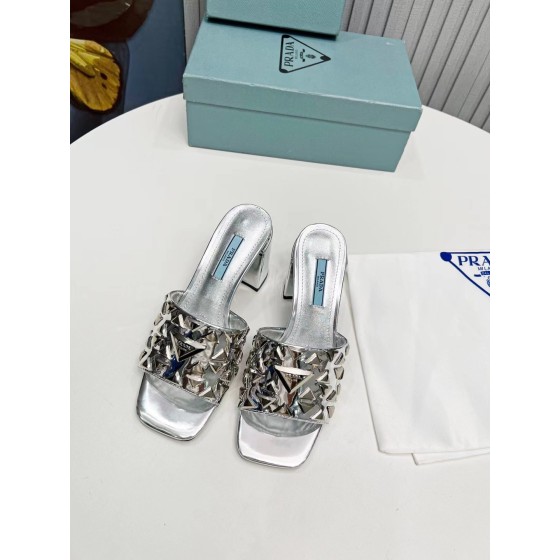 Prada Riveted Metal Heel Sandals