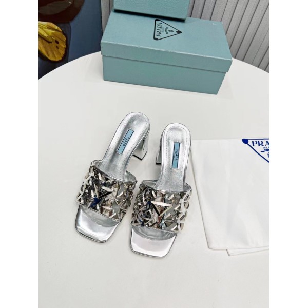 Prada Riveted Metal Heel Sandals