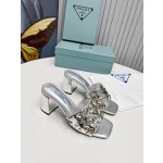 Prada Riveted Metal Heel Sandals