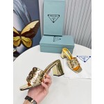 Prada Riveted Metal Heel Sandals