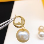 FENDI Ear Studs F with Diamond Hanging Pearl
