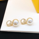 FENDI Ear Studs F with Diamond Hanging Pearl