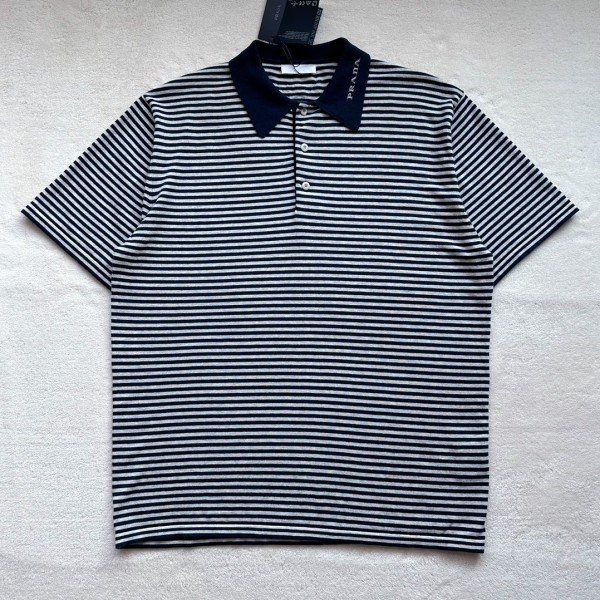 Prada Sports Casual Pinstripe Knitted Polo Shirt