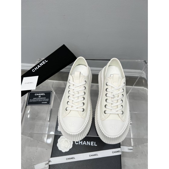 CHANEL Full Leather Silk Face Thick Sole Cookie Shoes