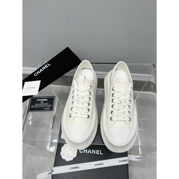 CHANEL Full Leather Silk Face Thick Sole Cookie Shoes