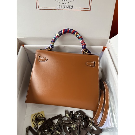 Kelly28cm Golden Brown Gold Buckle Box Leather