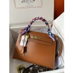 Kelly28cm Golden Brown Gold Buckle Box Leather