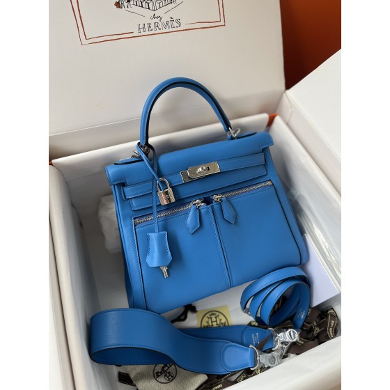 Kelly Lakis 28cm 7T Nixon Blue Silver Buckle Imported swift leather hand-sewn wax thread