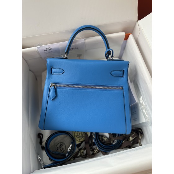 Kelly Lakis 28cm 7T Nixon Blue Silver Buckle Imported swift leather hand-sewn wax thread