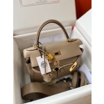 Kelly Lakis 28cm S2 trench coat gray gold buckle Imported swift leather hand-sewn wax thread