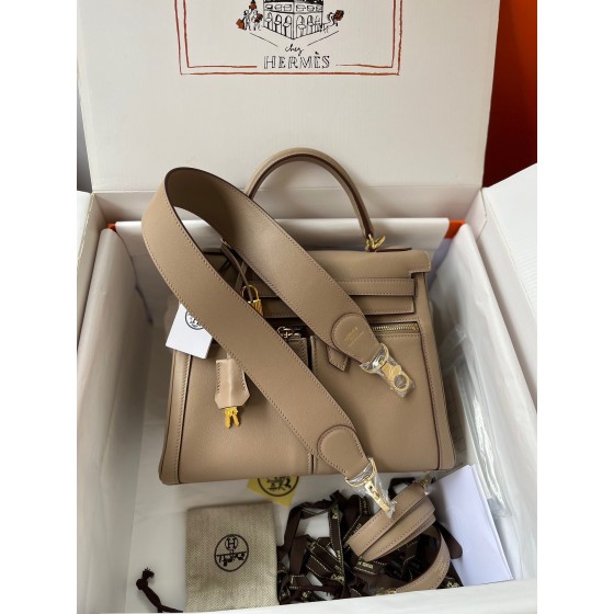 Kelly Lakis 28cm S2 trench coat gray gold buckle Imported swift leather hand-sewn wax thread