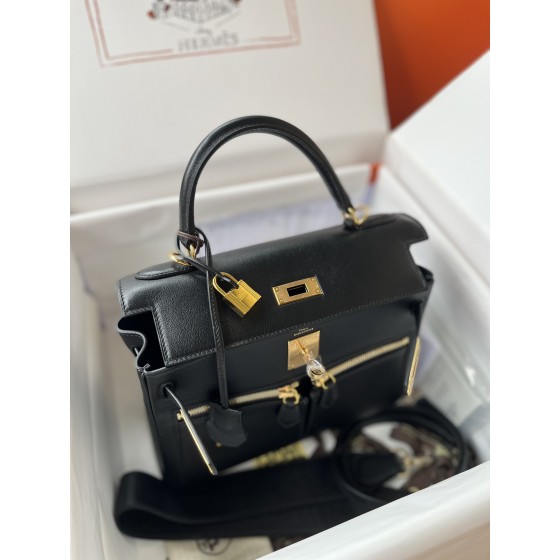 Kelly Lakis 28cm 89 black gold buckle imported swift leather hand-sewn wax thread