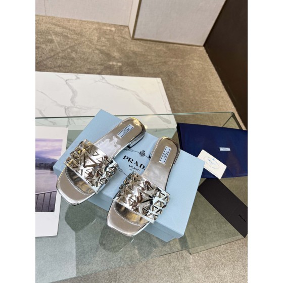 Prada Riveted Metal Heel Sandals