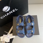 CHANEL Classic Enamel Colorful Button Velcro Sandals