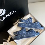 CHANEL Classic Enamel Colorful Button Velcro Sandals