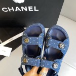 CHANEL Classic Enamel Colorful Button Velcro Sandals