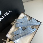 CHANEL Classic Enamel Colorful Button Velcro Sandals
