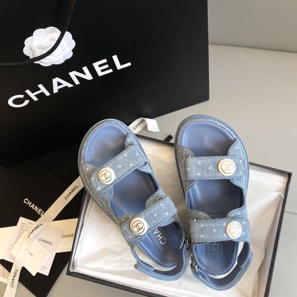 CHANEL Classic Enamel Colorful Button Velcro Sandals