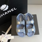 CHANEL Classic Enamel Colorful Button Velcro Sandals