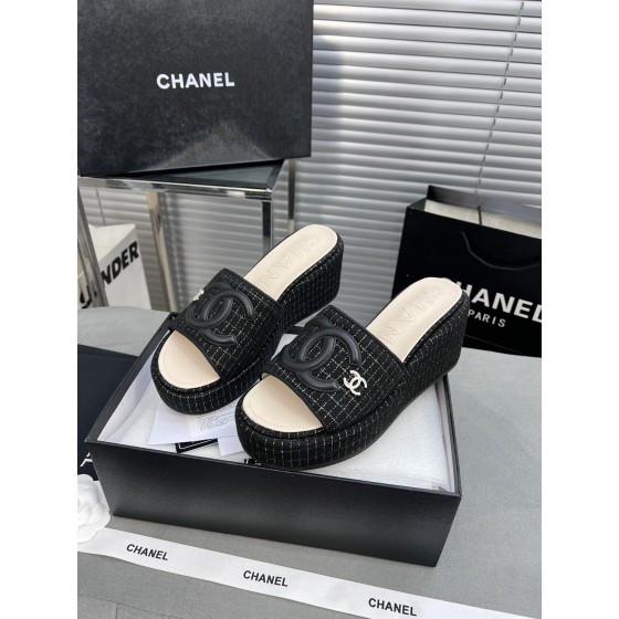 CHANEL Full Leather Silk Face Thick Sole Cookie Shoes