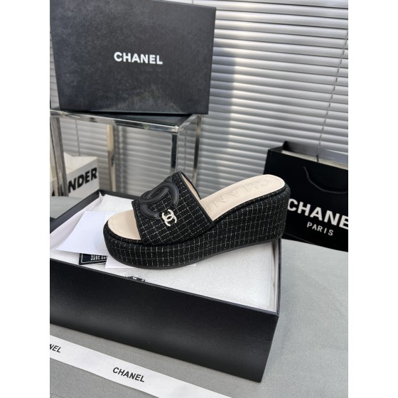 CHANEL Full Leather Silk Face Thick Sole Cookie Shoes