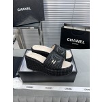 CHANEL Full Leather Silk Face Thick Sole Cookie Shoes