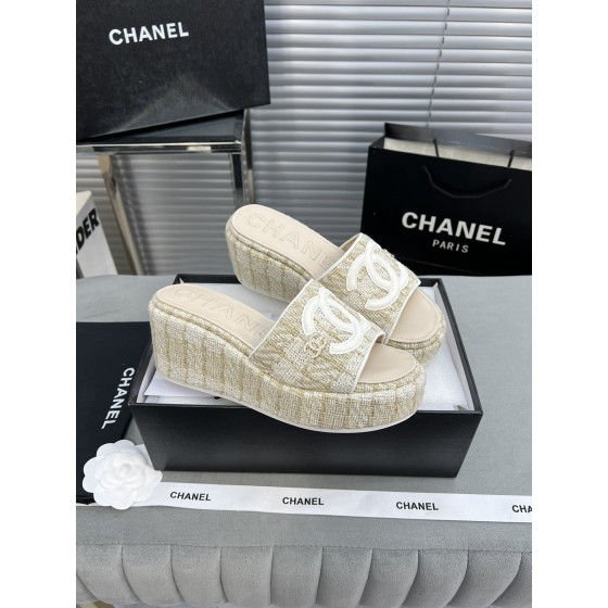 CHANEL Full Leather Silk Face Thick Sole Cookie Shoes