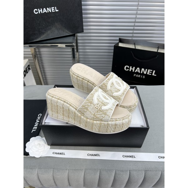 CHANEL Full Leather Silk Face Thick Sole Cookie Shoes