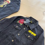 Drew House Rose Skeleton Pirate Embroidered Printed Denim Flocking Coat