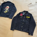 Drew House Rose Skeleton Pirate Embroidered Printed Denim Flocking Coat