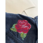 Drew House Rose Skeleton Pirate Embroidered Printed Denim Flocking Coat