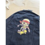 Drew House Rose Skeleton Pirate Embroidered Printed Denim Flocking Coat