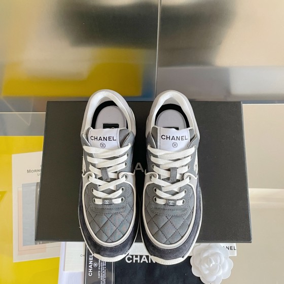 CHANEL twill woolen patchwork casual sports shoes
