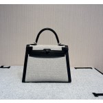 Kelly 25 canvas and swift leather second-hand bag