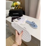 CHANEL denim chain herringbone slippers