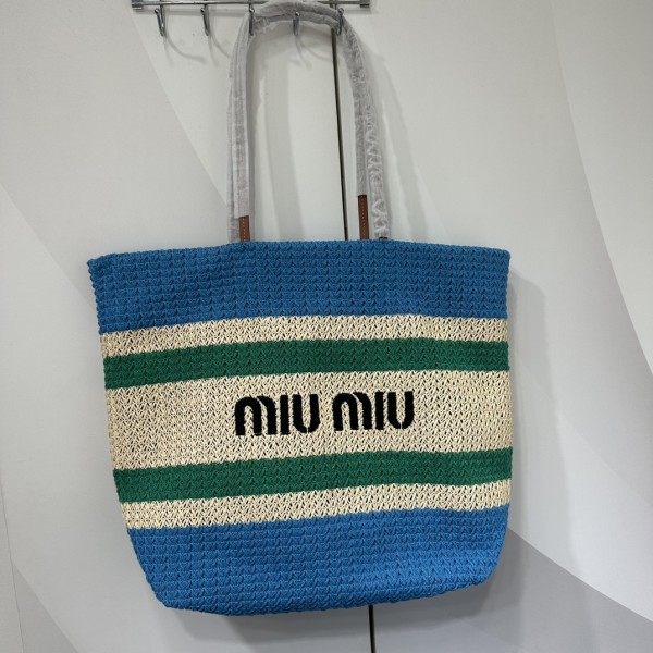 MIU MIU BG228: Imported Lafite Grass Woven Cotton Thread Woven Tote Bag