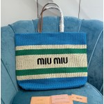 MIU MIU BG228: Imported Lafite Grass Woven Cotton Thread Woven Tote Bag