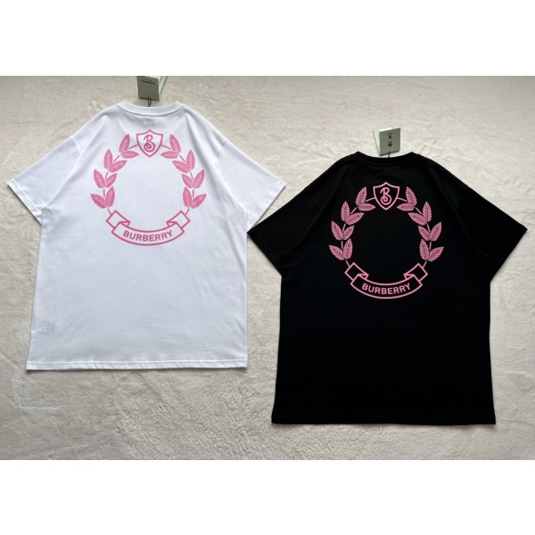 Burberry Pink Letter Print Round Neck Short Sleeve