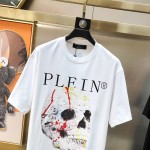 Philippe Plaine Men's Round Neck Short Sleeve T-shirt 3D Adhesive Letter Logo Skull Head