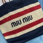 MIU MIU BG228: Imported Lafite Grass Woven Cotton Thread Woven Tote Bag