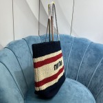 MIU MIU BG228: Imported Lafite Grass Woven Cotton Thread Woven Tote Bag